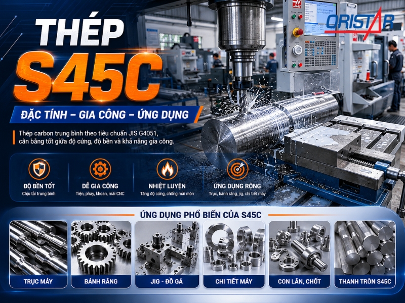 Thép S45C Là Gì? Đặc Tính, Độ Cứng, Gia Công Và Ứng Dụng Thực Tế