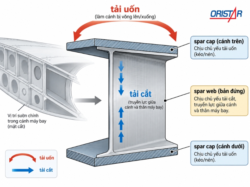 Sơ đồ spar cap &ndash; spar web &ndash; tải uốn &ndash; tải cắt
