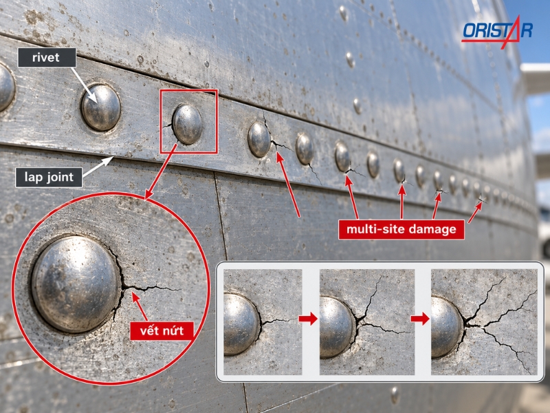 vết nứt ph&aacute;t triển tại rivet