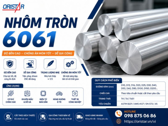 Nhôm Tròn 6061 Là Gì? Quy Cách, Ứng Dụng, Báo Giá Và Cắt Theo Yêu Cầu