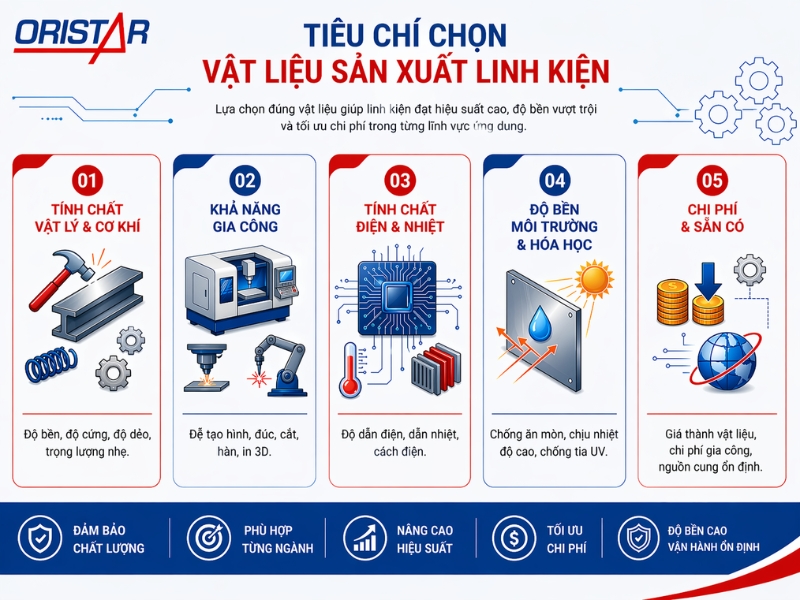 Tiêu chí chọn vật liệu sản xuất linh kiện