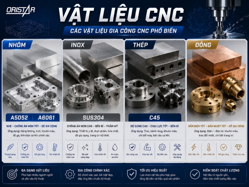 C&aacute;c Vật Liệu Thường Gia C&ocirc;ng CNC