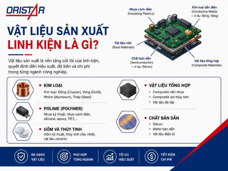 Vật liệu sản xuất linh kiện là các loại vật liệu được sử dụng để chế tạo các chi tiết, bộ phận trong sản phẩm công nghiệp