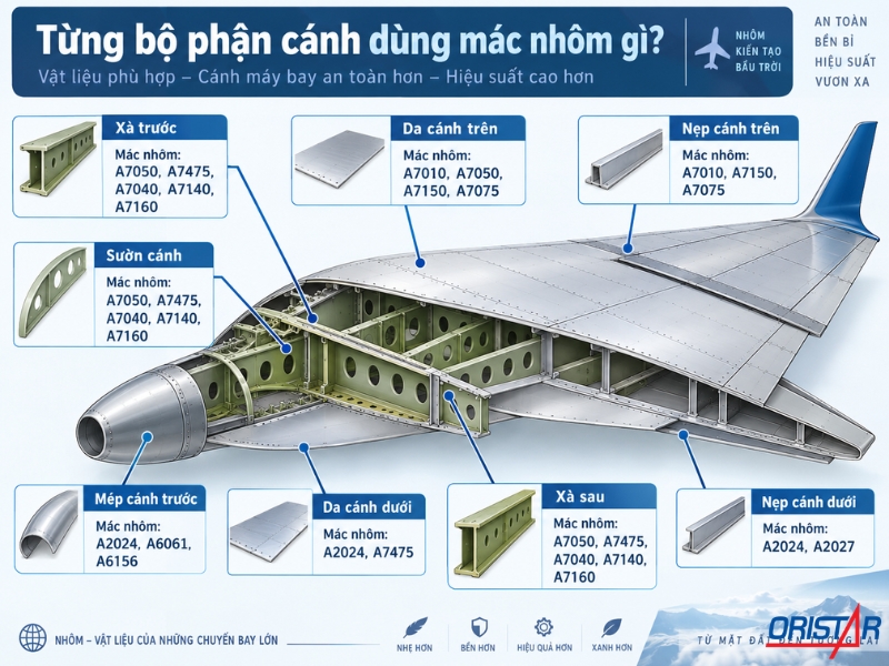 Từng bộ phận c&aacute;nh d&ugrave;ng m&aacute;c nh&ocirc;m g&igrave;