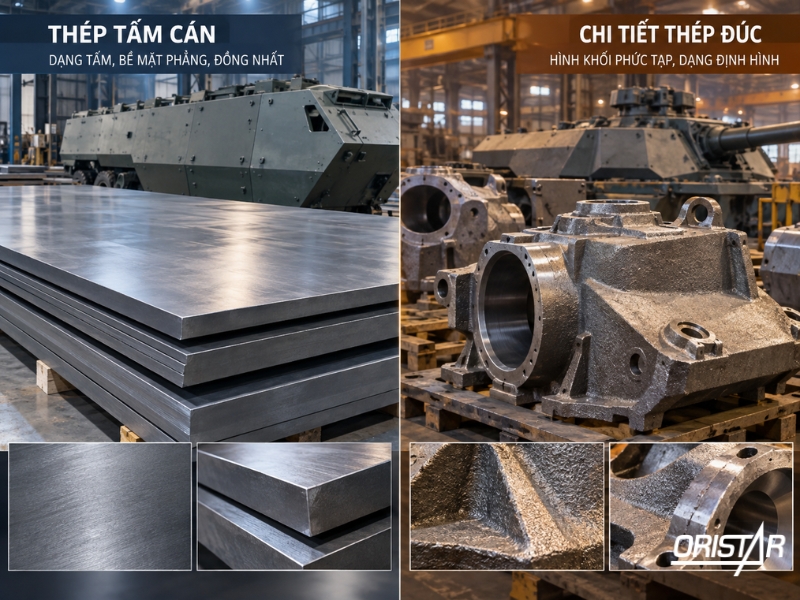 So s&aacute;nh th&eacute;p tấm c&aacute;n v&agrave; chi tiết th&eacute;p đ&uacute;c