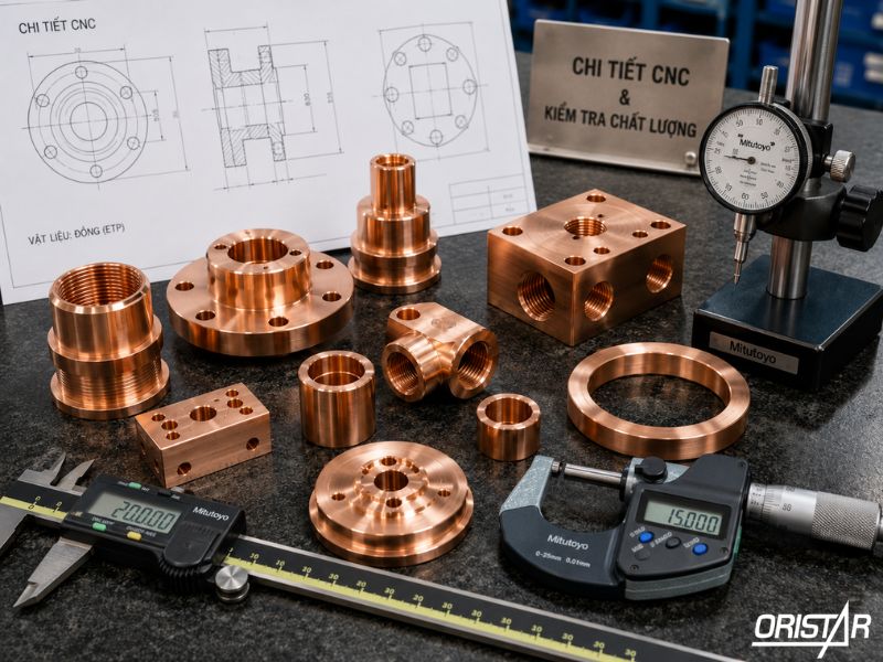 Chi tiết sau CNC v&agrave; kiểm tra chất lượng đồng tinh luyện