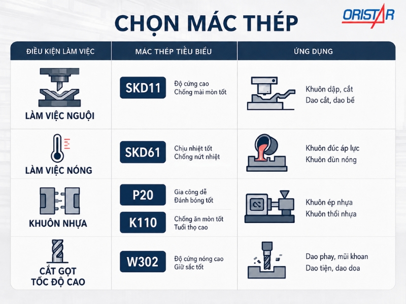 chọn mác thép dụng cụ phù hợp