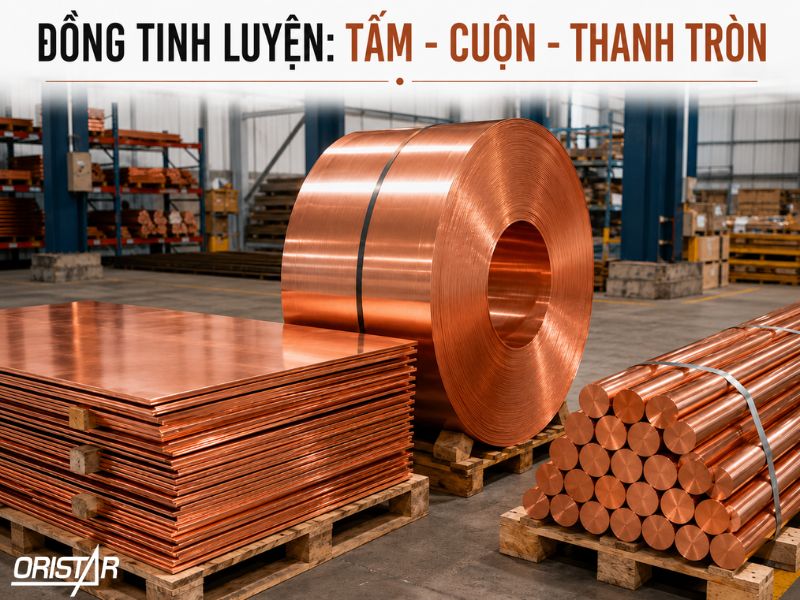 Đồng tinh luyện dạng tấm, cuộn v&agrave; thanh tr&ograve;n