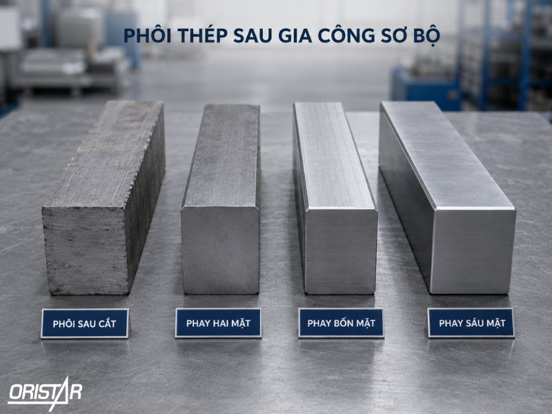 Phôi sau cắt, phay hai mặt, bốn mặt và sáu mặt