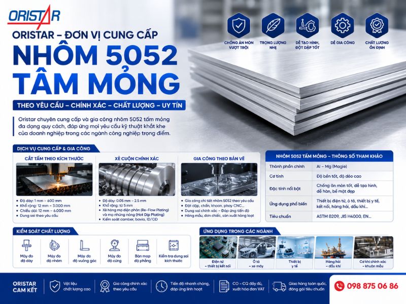 Oristar &ndash; Đơn Vị Cung Cấp Nh&ocirc;m 5052 Tấm Mỏng Theo Y&ecirc;u Cầu